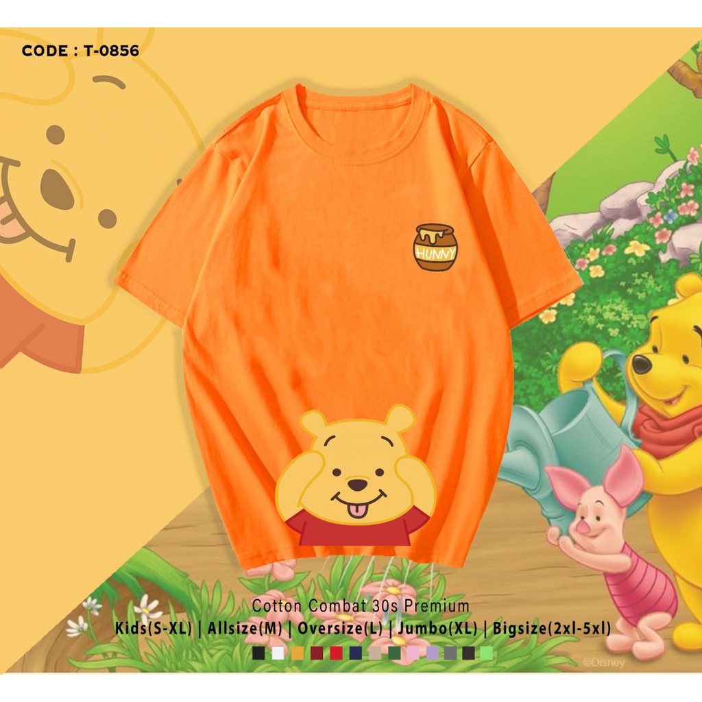 KAOS KATUN / GAMBAR POOH DOWN CUTE / UNISEX / BISA CUSTOM / REAL PICTURE / CUSTOM TEE