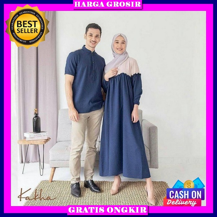 Set Baju Couple Pria Wanita Gamis Maxy Xxl Kemeja Koko Suami Istri Pasangan Muslim Modis Modern Terb
