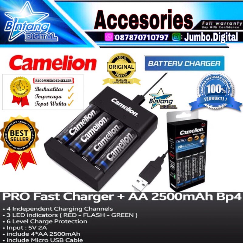 Baterai AA Rechargeable Terbaik Camelion + Pro Fast Charger 2500Mah BP4