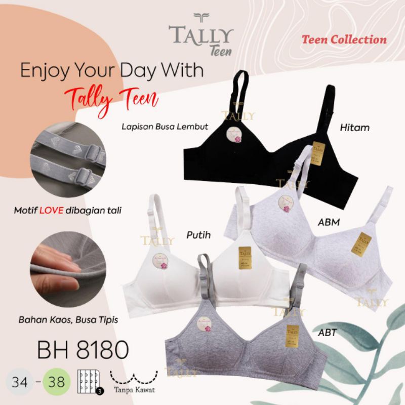 TALLY BRA BH 8180 | CUP B KECIL | TANPA KAWAT | BUSA TIPIS |  KAIT 3 | SIZE 34 - 38