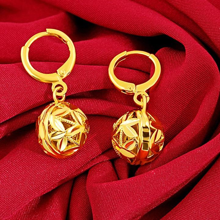 Terlaris.. Anting Emas 24 K Emas Wanita Fashion Anting-Anting Pernikahan Perhiasan Bulat Berongga An