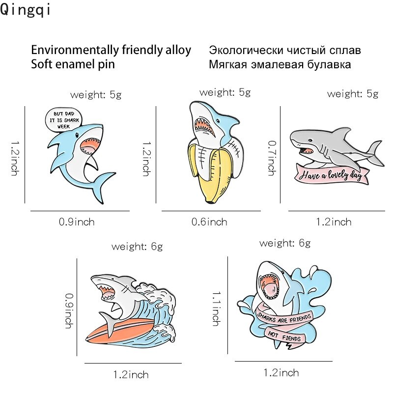 Bros Pin Enamel Bentuk Kartun Hiu Untuk Perhiasan