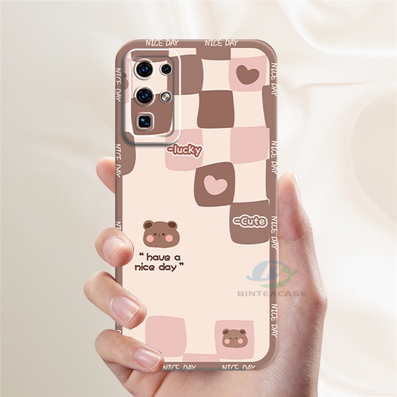 Infinix Hot 30i Zero 5G 2023 Note 12 2023 12 G96 12 Pro 11 Hot 12 Pro 20S Smart 7 6 Smart 5 Hot 11S NFC Hot 11 Play 12 10 Play 9 Play Hot 10S Hot 10T Cute Bear Pink Square Pattern Silicone Phone Case Binteacase