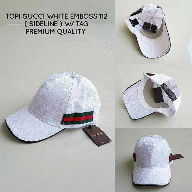 MURAH BUAT CEWEK COWOK TERBARU   Topi Gucci Putih Strip Samping / laris laku baru keren