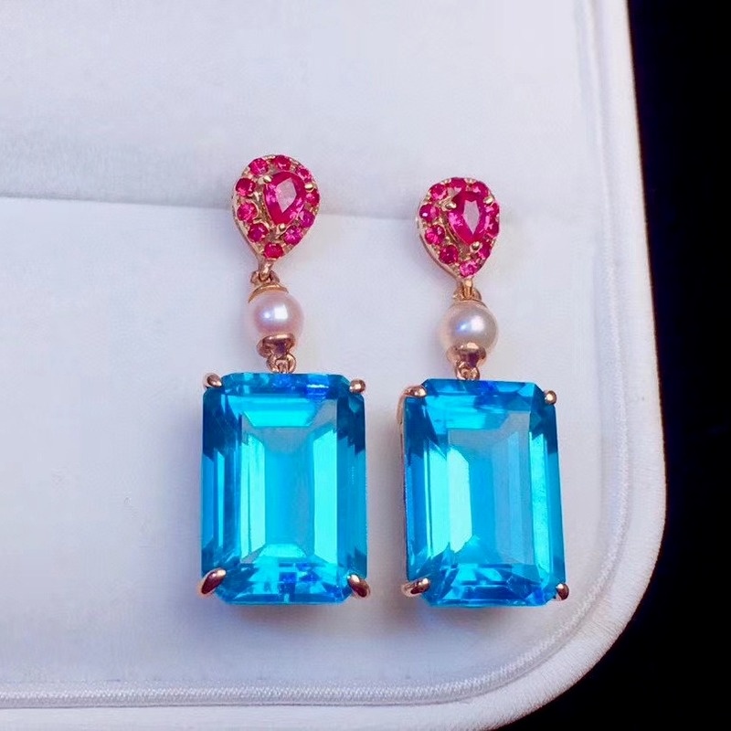 Anting Sapphire Bentuk Persegi Gaya Elegan