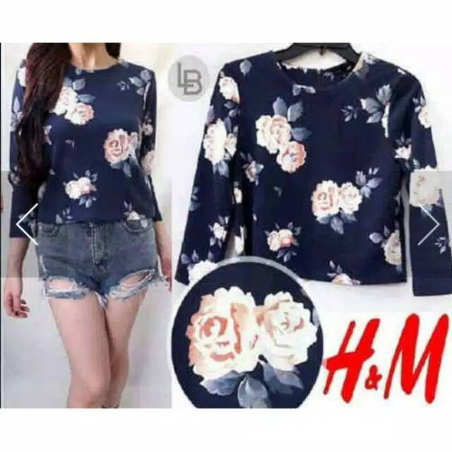 HM H&M HnM  BASIC ATASAN CROP TOP FLORAL ORIGINAL