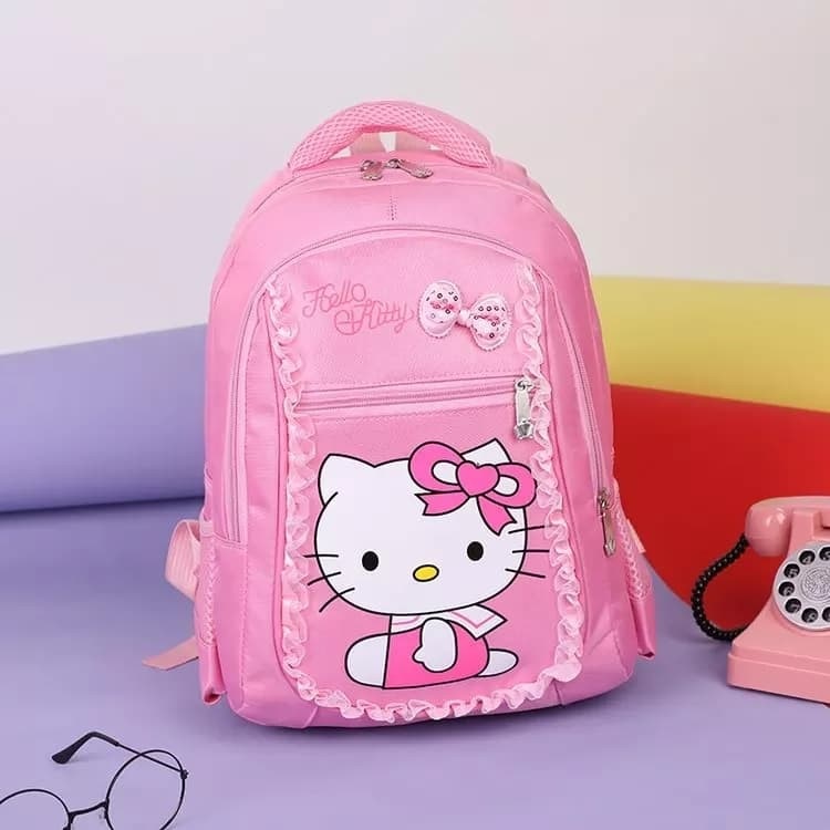 BATOSAI HELLOKITY RENDA - Tas Ransel Anak Perempuan Bahan Dinnir Tahan Air Tas Wanita Sablon Hello Kitty