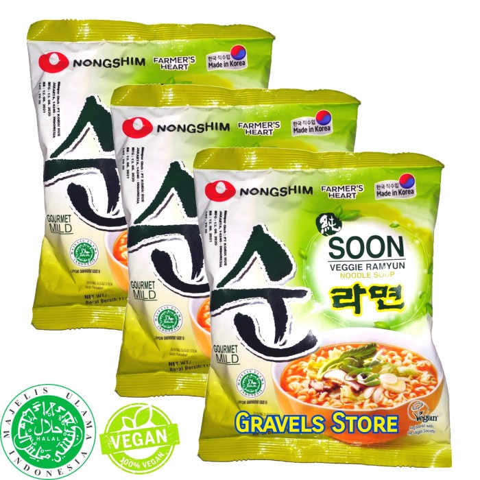 

impor-mie- 3 pcs nongshim soon veggie ramyun - mie ramen vegan vegetarian korea -mie-impor.