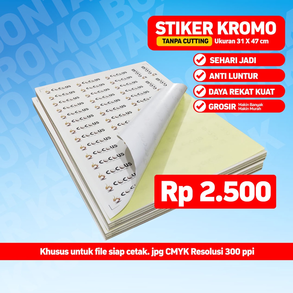 

Cetak Stiker Kromo A3+ / Cetak Stiker Bontak A3+