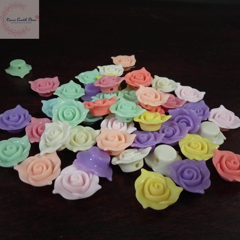 Manik-Manik / Mote Motif Bunga Mawar / Manik Mawar Besar Warna Mix