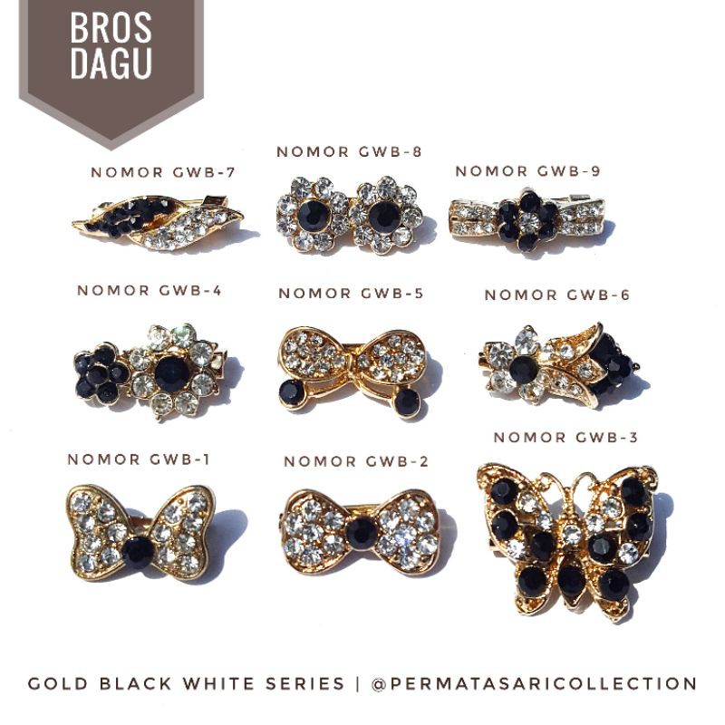 Bros Dagu Korea Kecil Aksesoris Jilbab Hijab Kerudung Wanita Muslim Muslimah Gold White Black Hitam Putih Kuning Emas Small Brooch Pin Peniti Motif Bunga Pita Mutiara 1