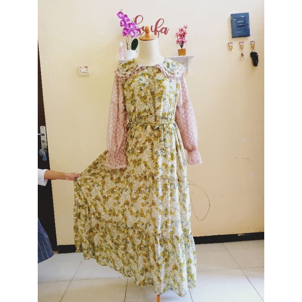 dress ceruty mix brokat ori brand meijiwang kerah korea