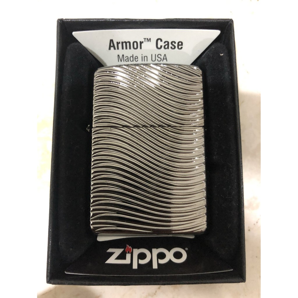 Zippo 29234 Black Ice Armor Waves Deep Carved Original USA | Lengkap