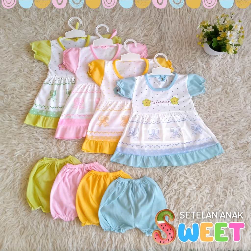 Setelan Ruffle Set Karakter sweet / RUFFLE TEE Setelan Anak Perempuan Model tangan Kupu-Kupu 0-9 bulan Setelan Anak Perempuan Gambar Karakter Kartun stelan bayi perempuan