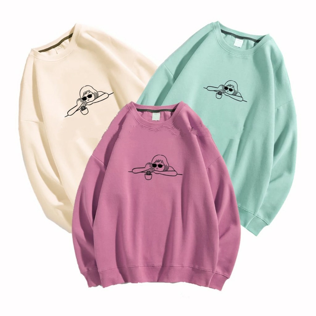 CREWNECK STAYCATION GIRL SWEATER WANITA / SWEATER WANITA TEBAL