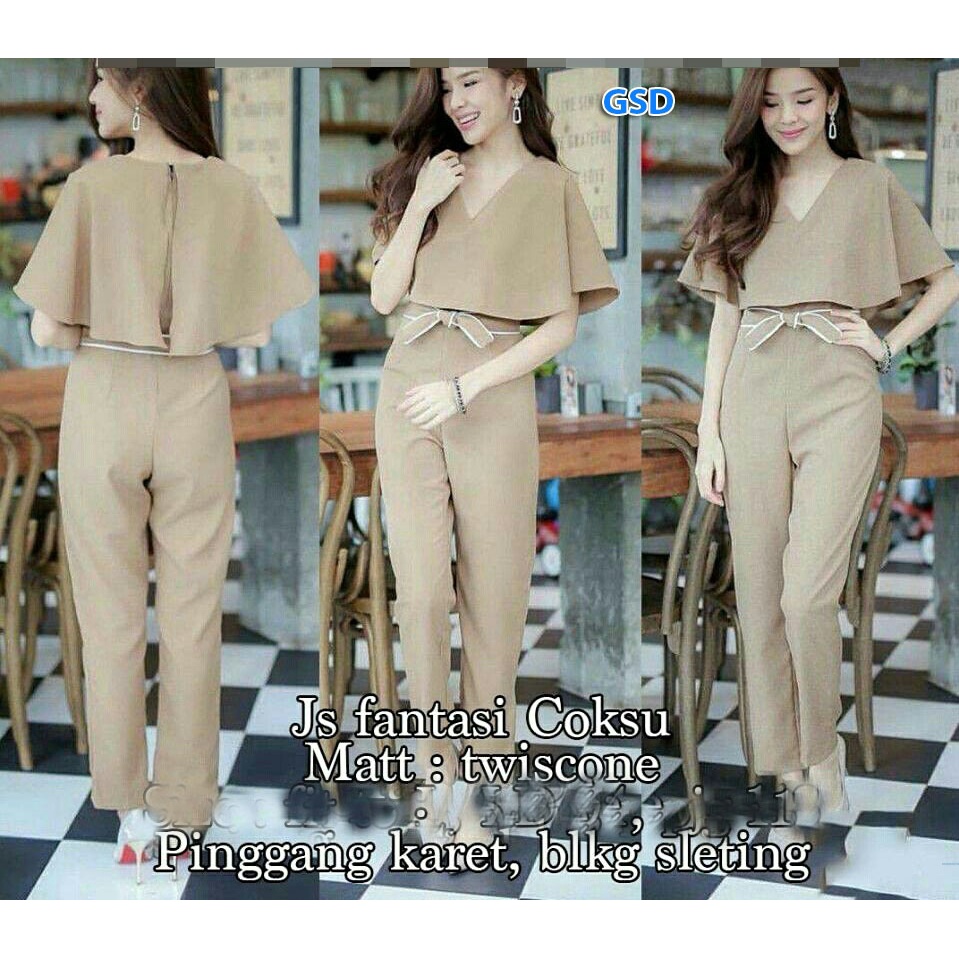 Fantasi/Baju Jumpsuit Wanita Terusan Celana Fashion Modern Bahan Moscrepe  Ada Tali