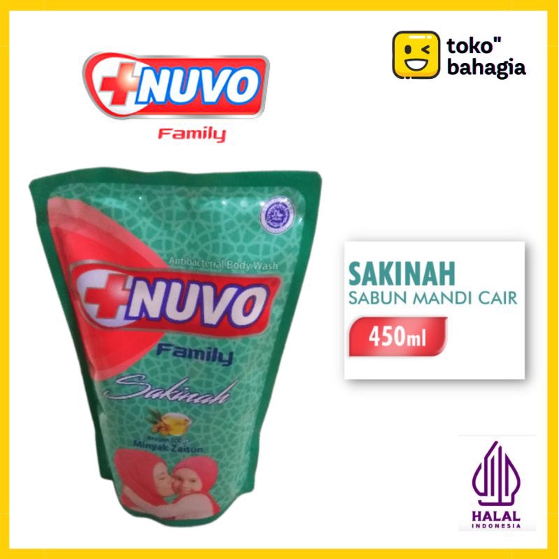 (Bisa COD) Sabun Mandi Cair Refill Nuvo Family Sakinah 450ml dengan TCC+Minyak Zaitun, membunuh kuma