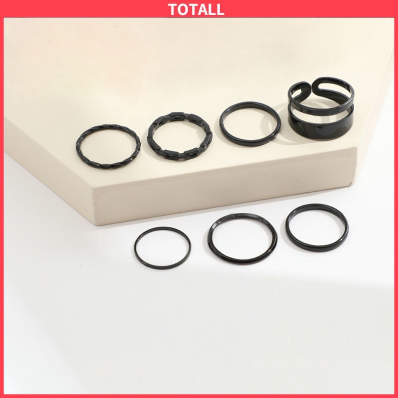 COD 7pcs Cincin Korea Hitam Gaya Punk Aesthetic Cincin Titanium Pria Keren Untuk Wanita Ring Jewelry-Totall