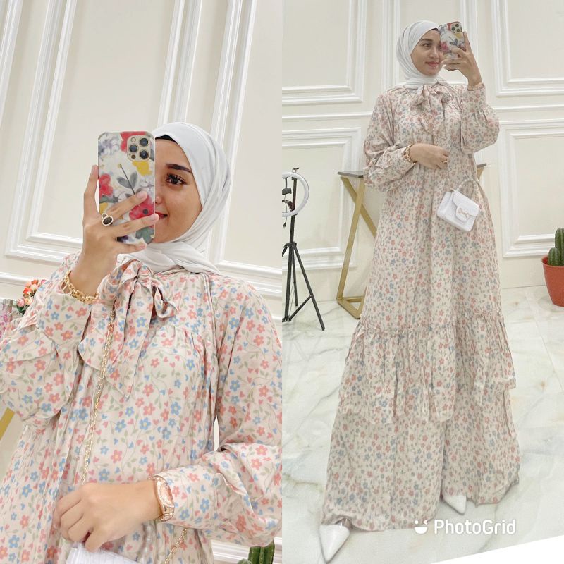 GAMIS RAYON PITA REMPEL MOTIF BUNGA CANTIK DRESS WANITA TERBARU KEKINIAN