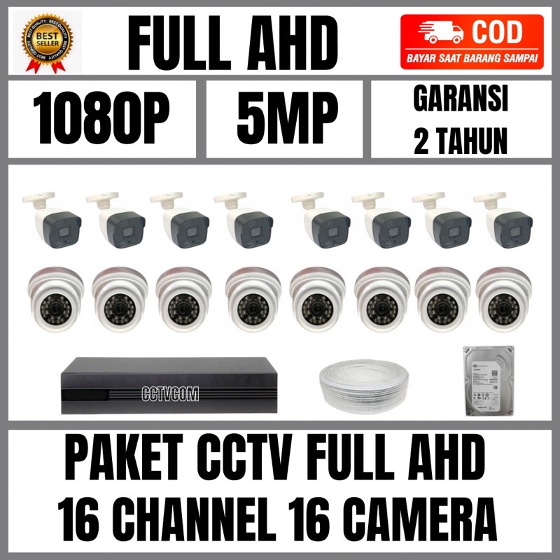 PAKET CCTV 16 CHANNEL 16 KAMERA 5MP 1080P IC SONY TURBO HD SIAP PASANG