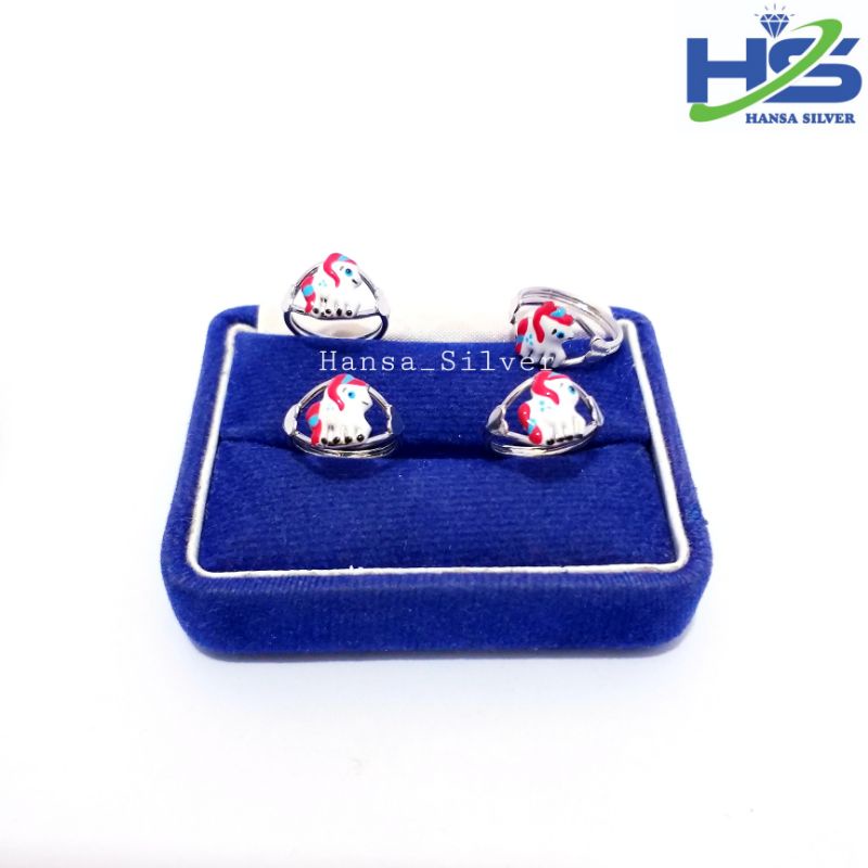 Cincin Perak Anak Asli Silver 925 Lapis Emas Putih Model Kuda Poni