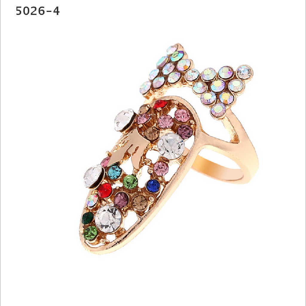 5026-4 Women Elegant Bowknot Nail Ring Charm Crown Flower Crystal Finger Nail Rings 5026-4