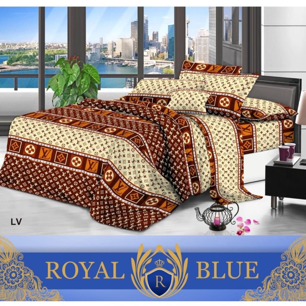 SPREI ROYAL BLUE MOTIF LV GUCCI SIZE KING/QUEEN/SINGLE