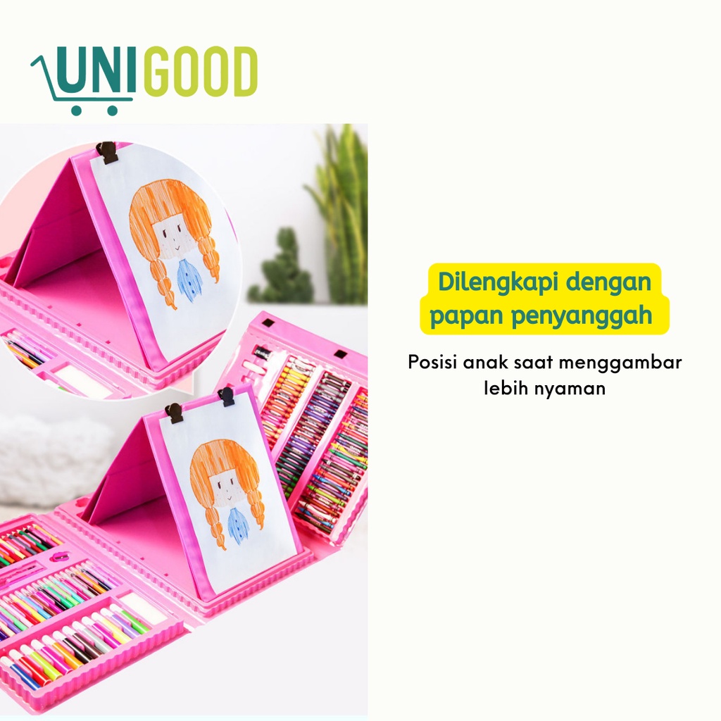 UNIGOOD - Set Crayon 208 Pcs Alat Gambar Mewarnai Anak Pensil Warna Lengkap