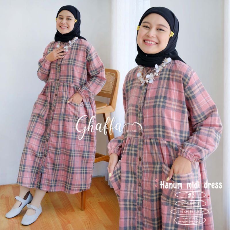 HANUM MIDI DRESS #3 BY GHAFFA THE LABEL / MIDI KOTAK-KOTAK LD116 / baju wanita muslimah flanel