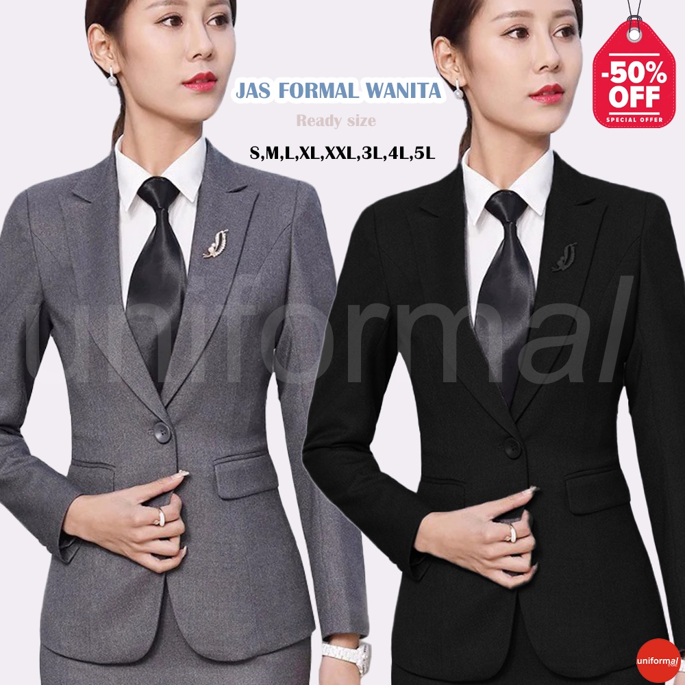 Jual Jas Kantor Wanita Blazer Formal Kerja Jumbo Warna Hitam Dongker Navy Abu Satu Kancing 