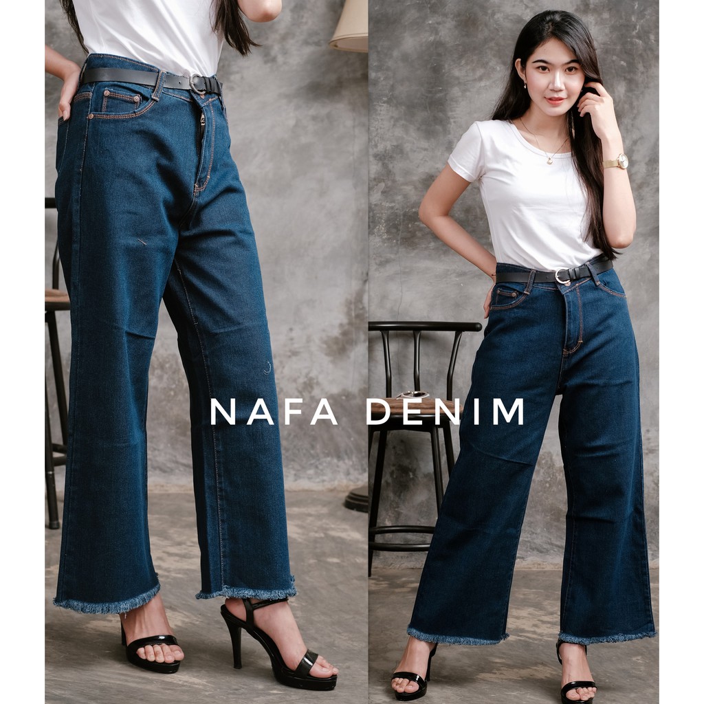 CELANA JEANS KULOT RAWIS FREE BELT//CELANA KULOT JEANS WANITA KEKINIAN