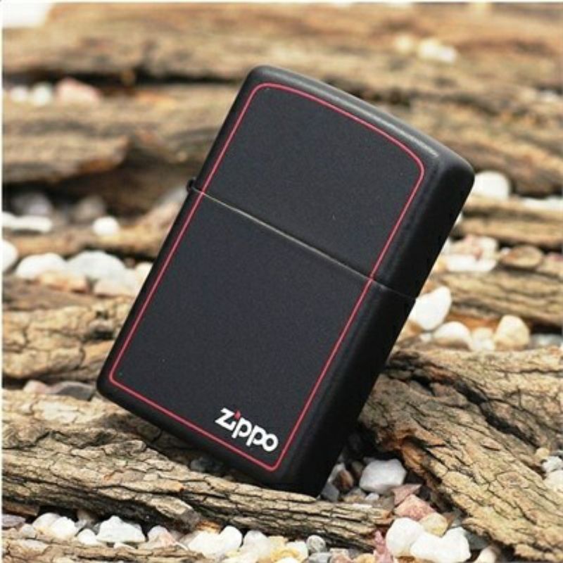 Korek zippo premium Hitam List Merah