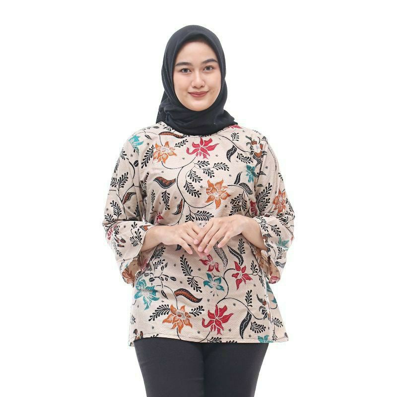 COD - Bayar Ditempat - Blouse Batik Couple Atasan Batik Wanita Blus Batik Cendrawasih Blarak Kipas-BL Teratai