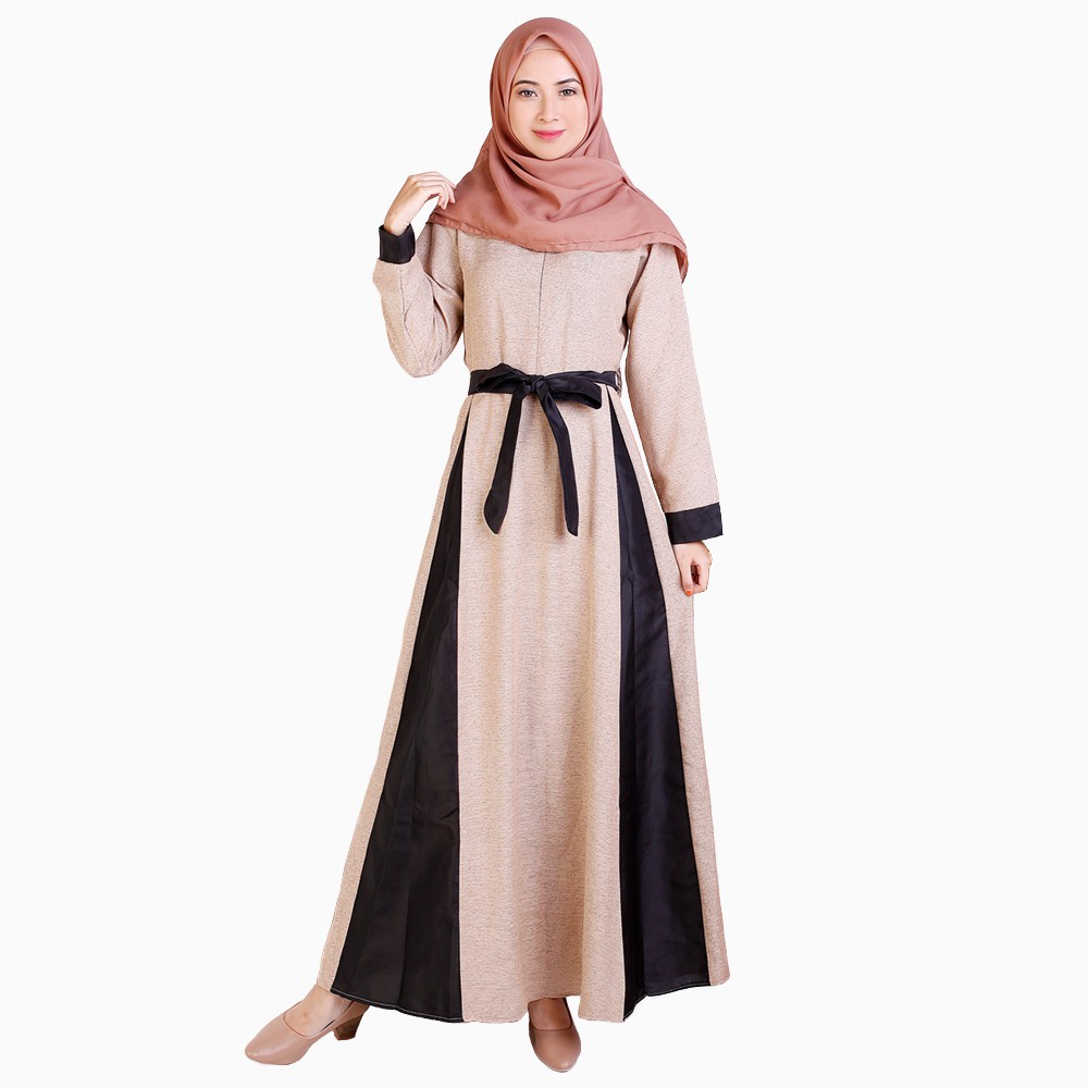 Long Dress Gamis maxi Wanita Muslim kombinasi warna Lestari - chubby fashion