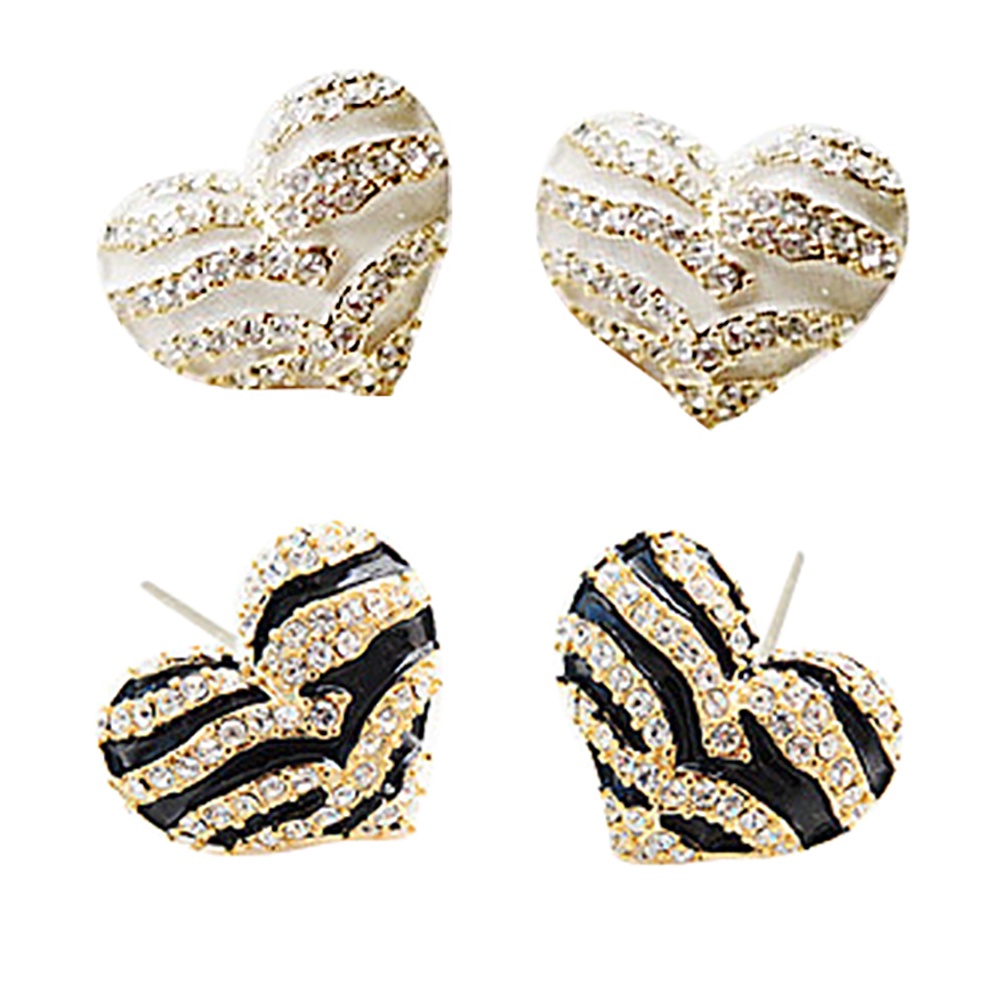 Hu Hu Hu Hu Hu Alat Bantu Pasang Kacamata♡ Anting Tusuk Bentuk Hati Motif Zebra Hias Kristal / Berlian Imitasi Untuk Wanita