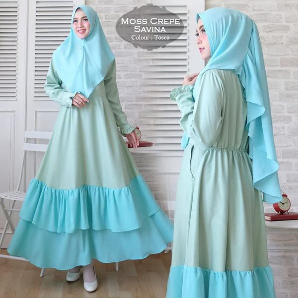 Baju Muslim Wanita Syari Mosscrepe Savina Tosca TL - Gamis Muslim Wanita Monscrepe Tosca