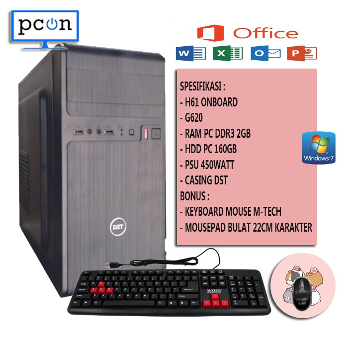 PC KOMPUTER RAKITAN OFFICE WARNET KASIR MURAH G620 MONITOR 19&quot; LG