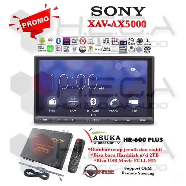 Sony XAV-AX5000 Head Unit Tape Mobil Double din Audio AX5000 & TV Tuner Digital ASUKA HR-600 PLUS
