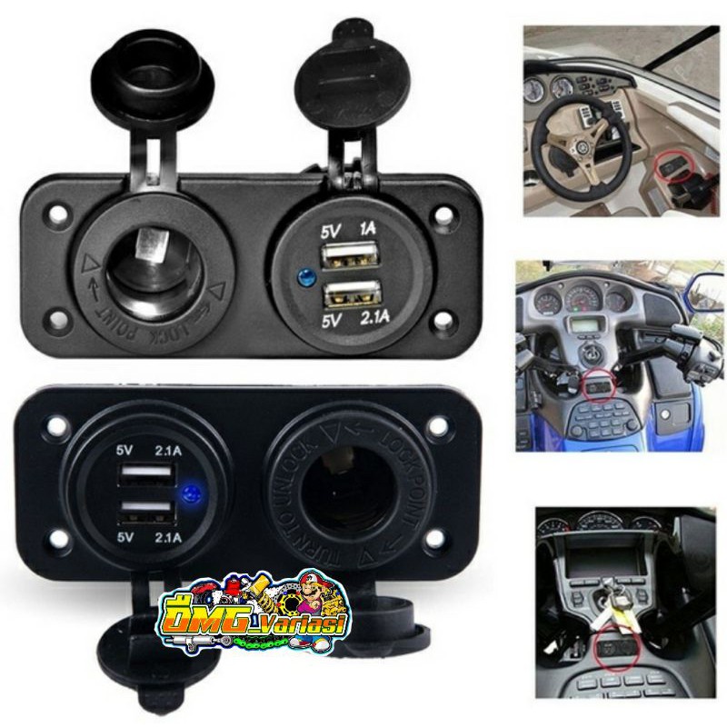 VOLTMETER USB CHARGER HP DOUBLE - VOLTMETER CHARGER HP USB UNIVERSAL BISA MOBIL MOTOR