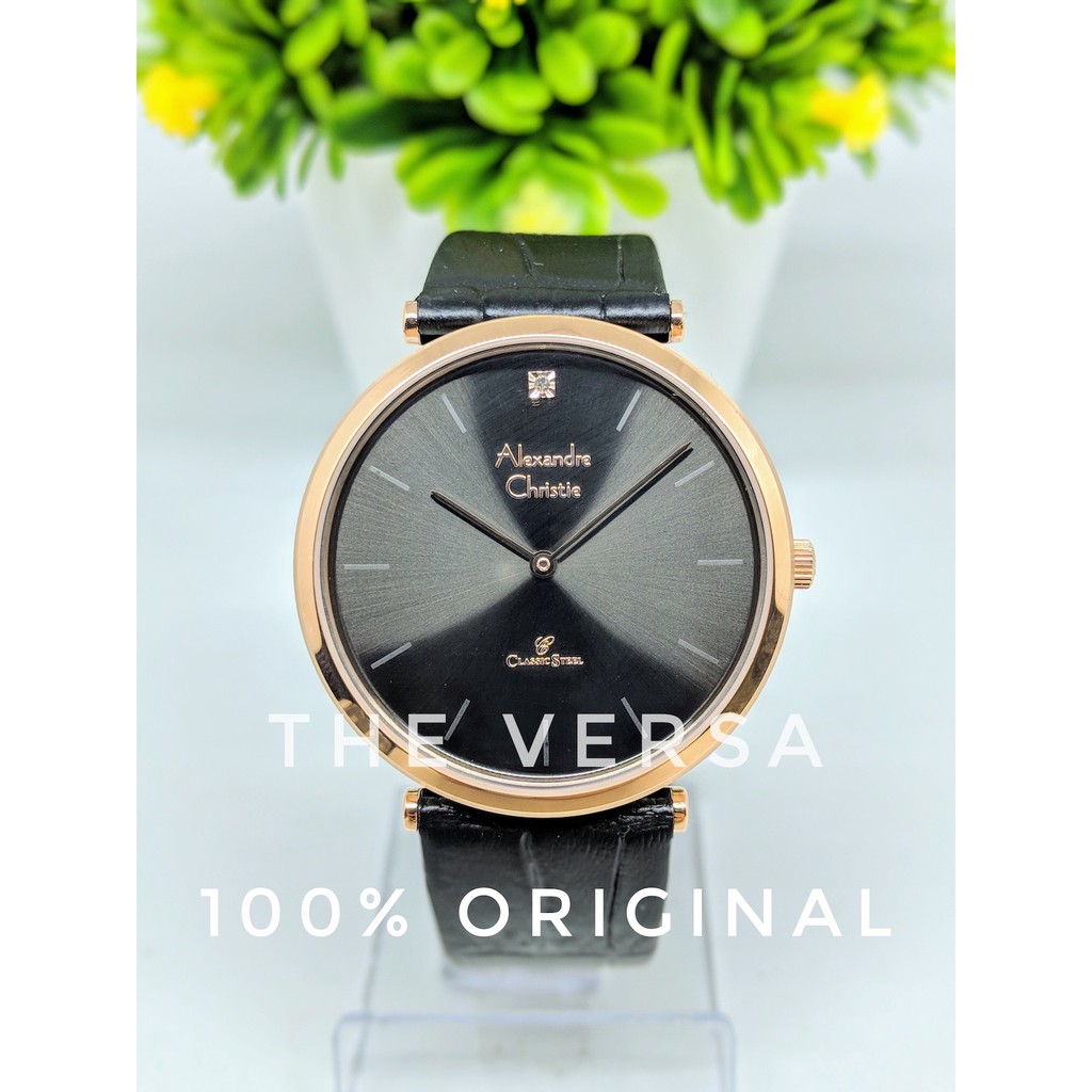 Alexandre Christie AC 8577 Jam Pria Kulit Rosegold Black