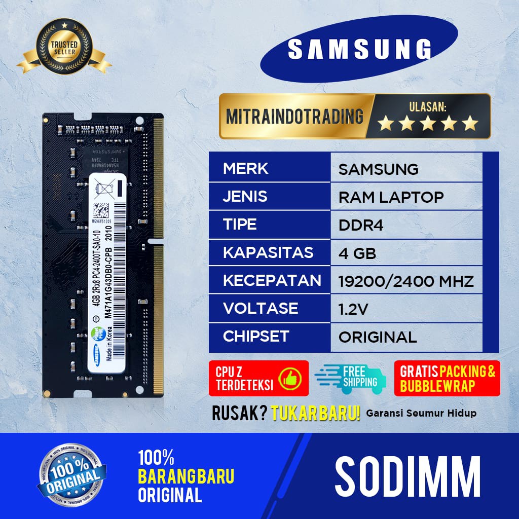 RAM SAMSUNG SODIMM DDR4 4GB PC19200 / 2400 BERGARANSI