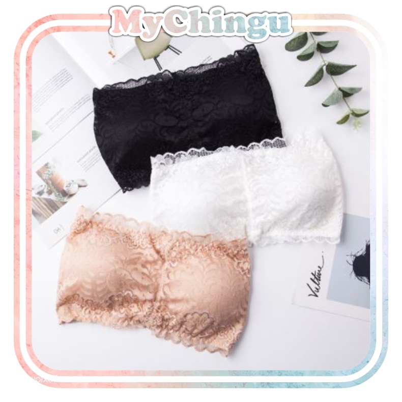 ❀ Chingu ❀ PW088 COD Bra Kemben Renda With Cup Sexy Back Fashion Korea Tanpa Tali Import Surabaya