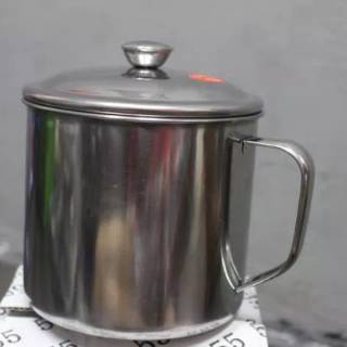 Mug gelas tutup besi stainless steel ukuran 12cm 12 merk 