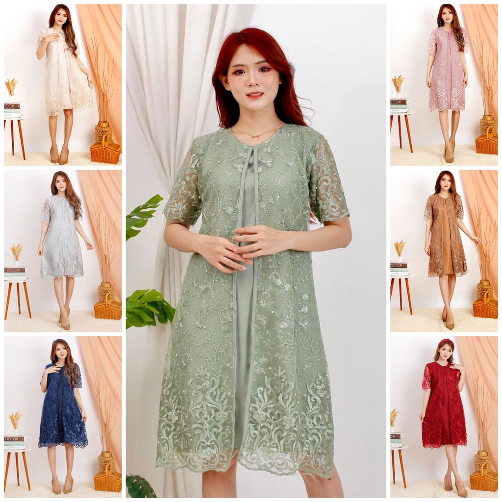 (S,M,L,XL,XXL JUMBO &amp; ANAK ) Dress Daisy Tile Bordir Brukat Glitter Mutiara