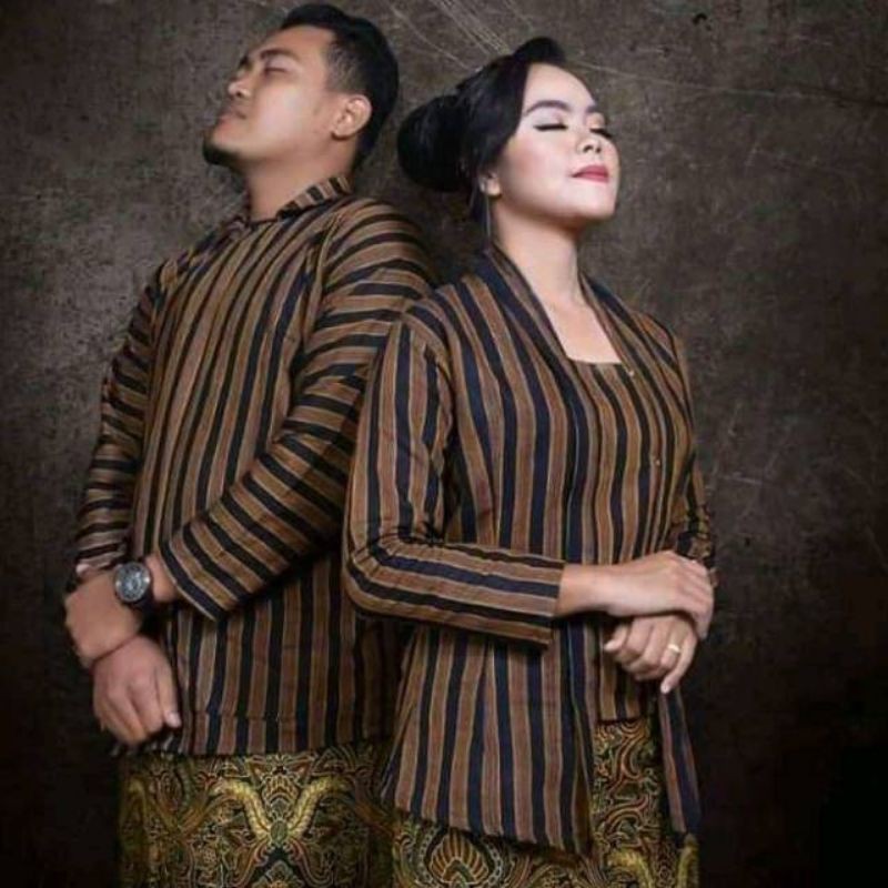 Baju Surjan Lurik Kebaya Blangkon  Baju Adat Jawa Khas Jogja Solo Baju  Coupel Lurik couple atasan