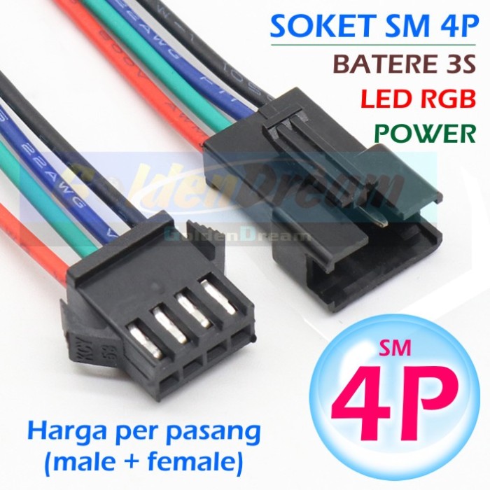 4P Soket Terminal Kabel Jantan Betina Konektor SM 4 Pin 3S RGB LED DC