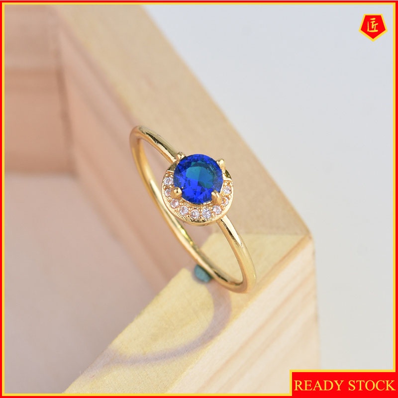 [Ready Stock]Women's Simple Personality 14K Gold Moon Sapphire Ring