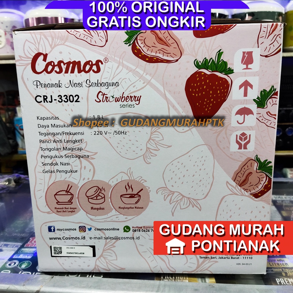 Ricecooker Cosmos Strawberry Series CRJ-3302 S 3302S crj3302s Penanak Nasi Magiccom magic com mejicom Rice Cooker Cosmos  1.8 L