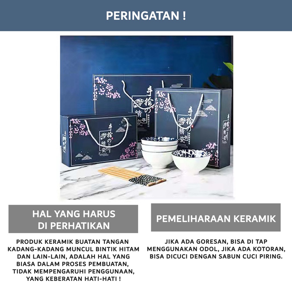 Souvenir mangkuk set porselen biru dan putih bermutu tinggi mangkuk keramik kotak hadiah mangkuk Jepang kado pernikahan Mangkok Keramik/hadiah ulang tahun