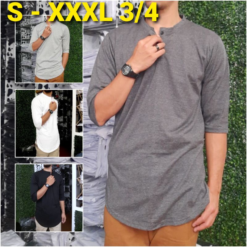 kaos kurta pria lengan pendek 3/4